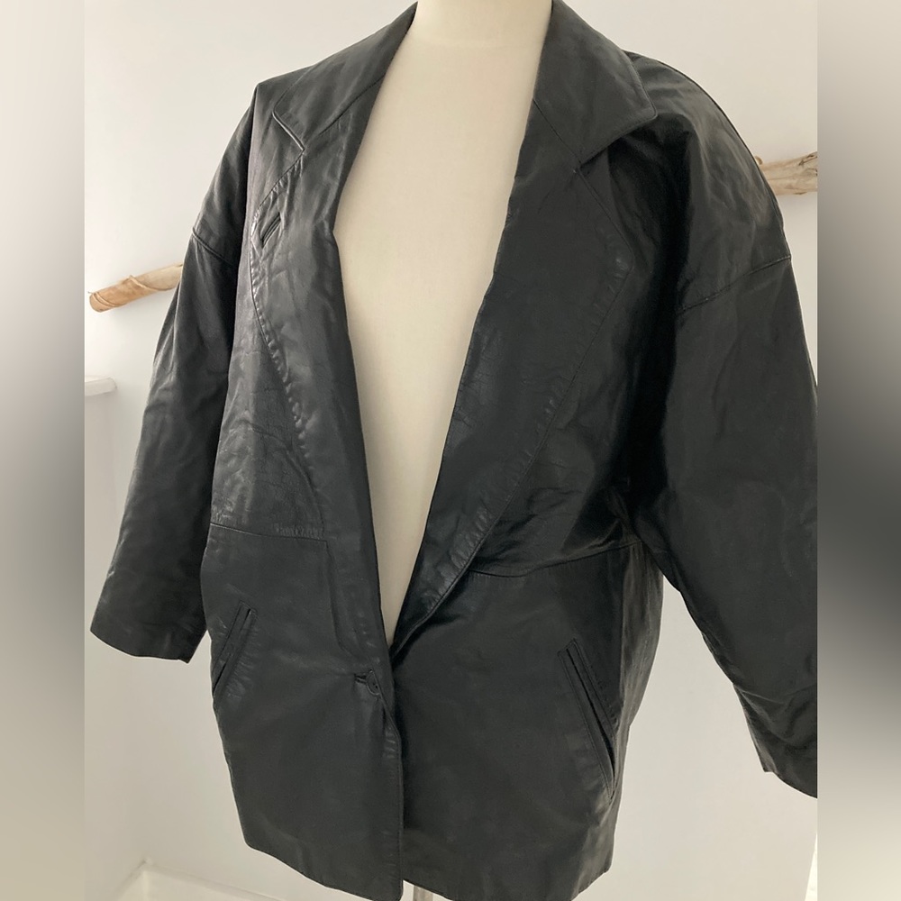 Vintage 80s leather jacket blazer drop waist dolman sleeve xs